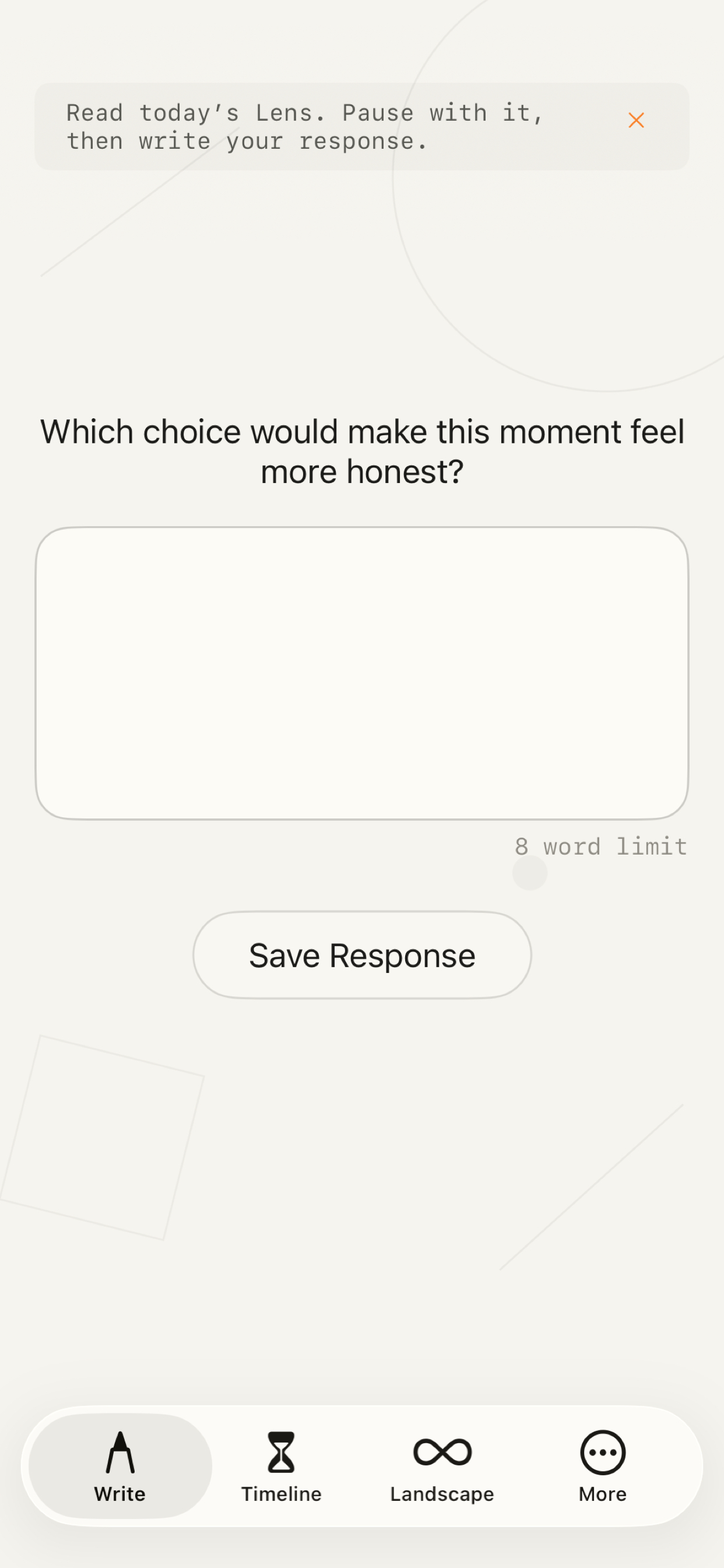 Rorrim Write screen with a Lens and response field